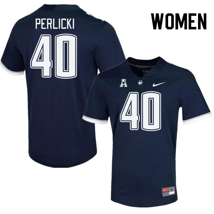 Women #40 Bruno Perlicki Connecticut Huskies College Football Jerseys Stitched Sale-Navy - Click Image to Close